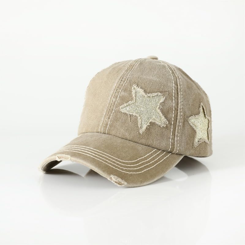 Image of Washed Scratch Frayed Baseball Cap Retro Adjustable with Five-Pointed Stars for Men Women Trucker Cap Unisex
