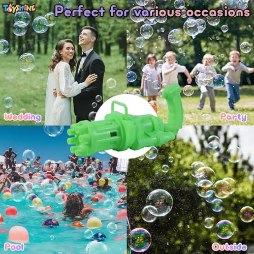 Image of Toyshine 8 Hole Electric Bubbles Gun Gatling Bubble Machine Toy with Scoup Bottle for Children Party Favors Outdoor & Indoor Activity for Boys Girls 3 Years and Above (Green)