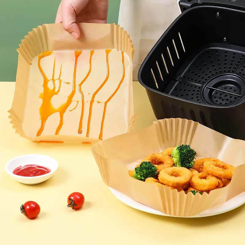 RAJA UNCLE Air Fryer Liners, Parchment Disposable Paper Liners, 100PCS of 6.3 inch Square, Non-Stick - Image 3