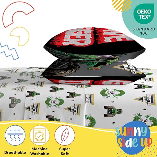 Image of Sunny Side Up Monster Jam Grave Digger Full Sheet Set - 4 Piece Kids Bedding Set Includes Pillow Cover - Super Soft Microfiber Sheets