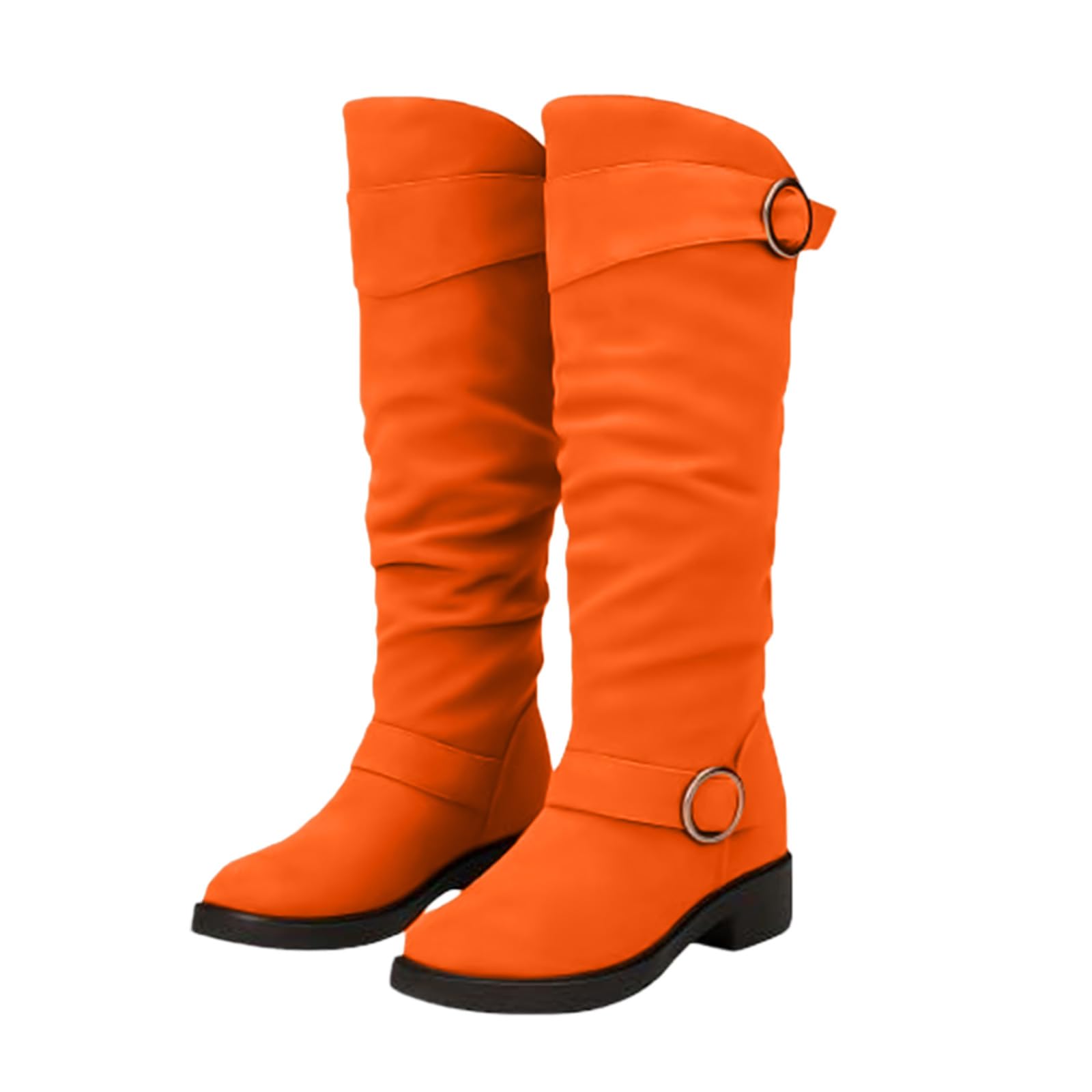 Knee High Boots Women Cozy Slouchy Boot Round Toe Combat Riding Booties Platform Low Chunky Heel Long Boot