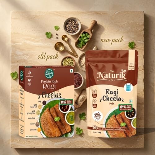 Image of The Naturik Co Chilla Mix | Ragi Cheela Mix | No Maida No Palm Oil High Protein Gluten Free & Fiber Rich Breakfast | 200g Ready to Cook Chila /Dosa Mix | Lentils & Millets Protein Chilla Mix
