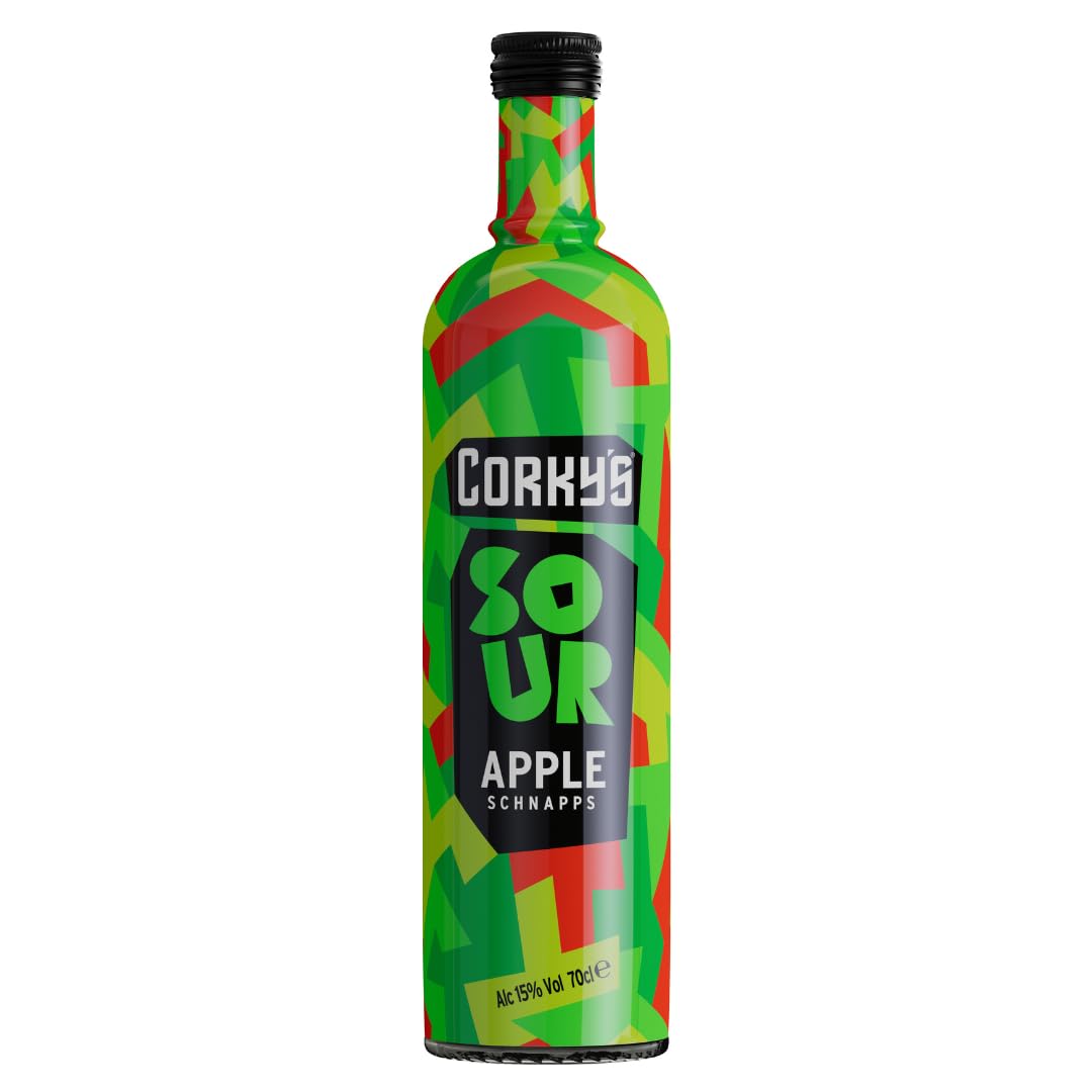 Corky's Sour Apple Schnapps 70cl | Shots | 15% ABV | Sour Apple Liqueur | Vodka Schnapps | Party Shots, Cocktail Ingredient, Pre Drinks, Alcohol | Spirits | Flavoured Vodka