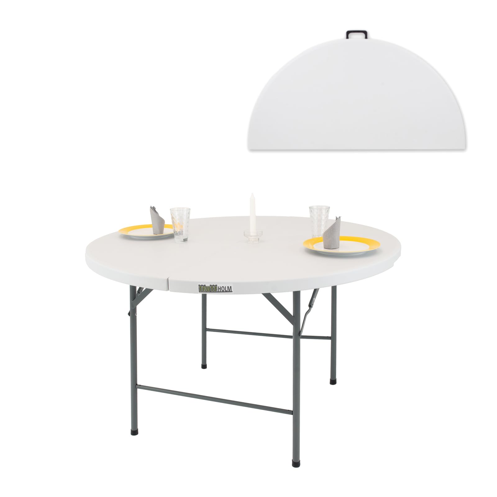 TRUTZHOLM Klapptisch rund Ø120 cm Kunststoff/Stahl pulverbeschichtet wetterbeständig rostfrei Campingtisch Partytisch Gartentisch Esstisch Buffettisch Reisetisch mit Tragegriff Garten