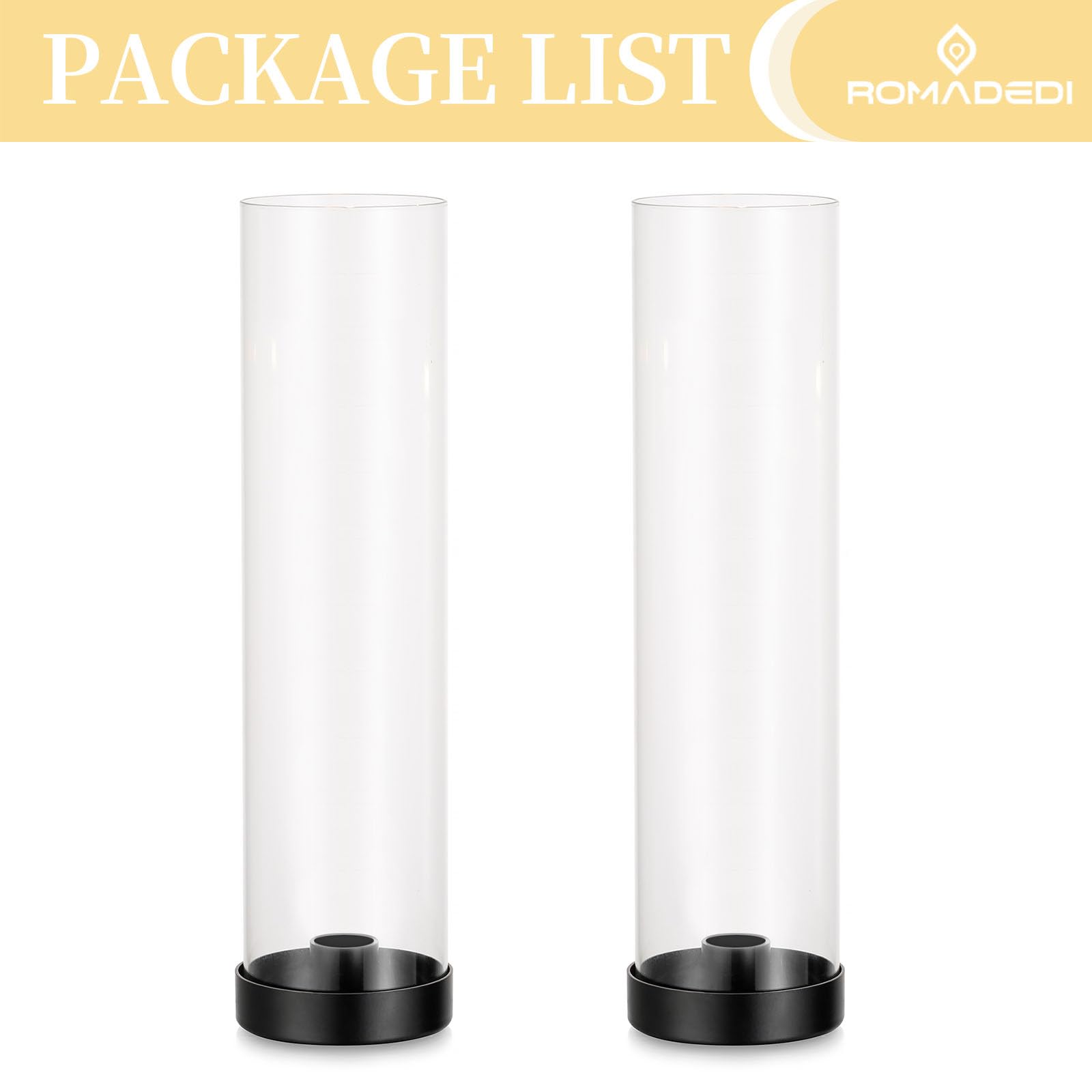 Romadedi Juego de 2 portavelas con cilindro de cristal desmontable, color negro | Portavelas para velas, velas puntiagudas, para mesa de comedor, bodas, fiestas y cumpleaños