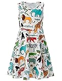 RAISEVERN Girls Summer Sleeveless Dress Lion Giraffe Elephant Pattern 3D Printed White Dresses Casua
