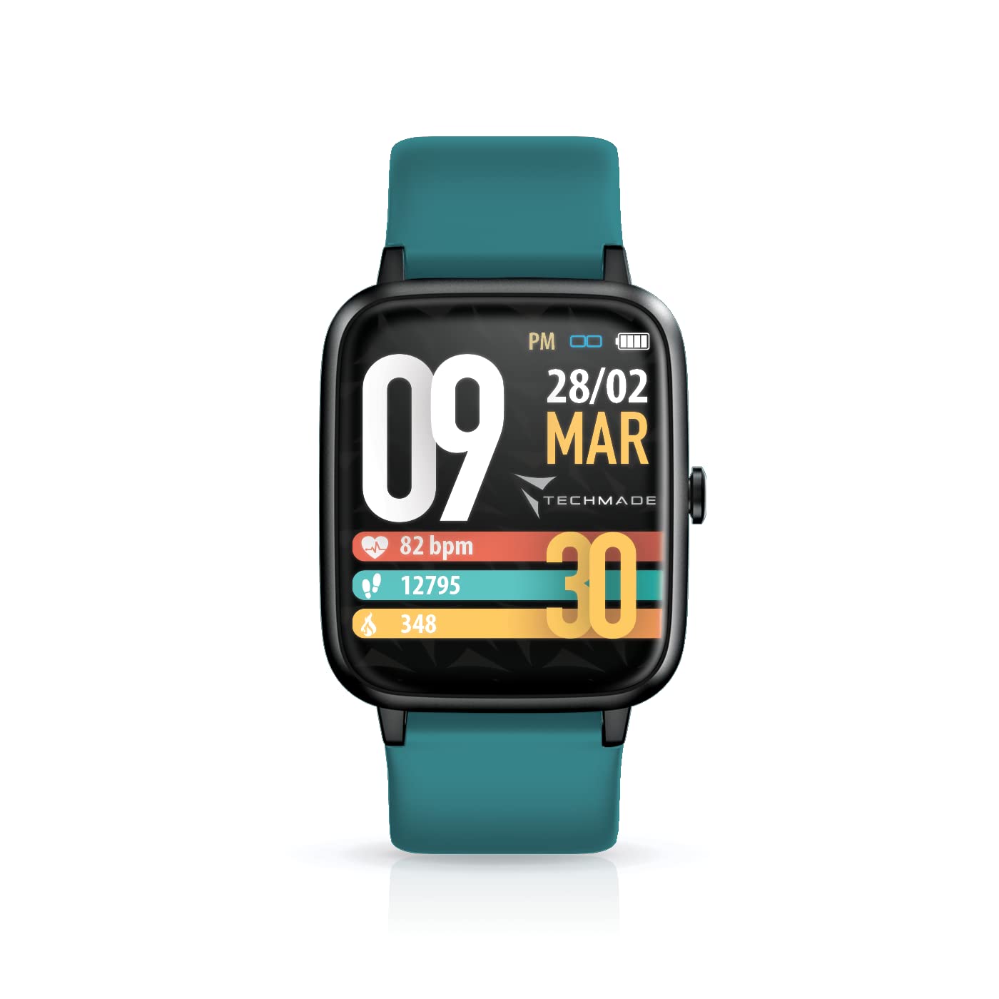 Smartwatch Unisex, Orologio Fitness con Contapassi, Frequenza Cardiaca, Sonno, Sport CON GPS INTEGRATO, per attività in door e out door | Android e iOS (CASSA BLACK- CINTURINO PETROL)