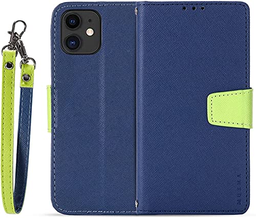 Étui portefeuille iPhone 13 Mini bleu en cuir à rabat