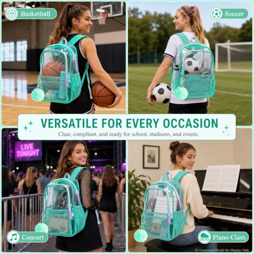 Image of AGSDON Clear Backpack, Heavy Duty Transparent Bookbag, See Through PVC Backpacks for Women Men