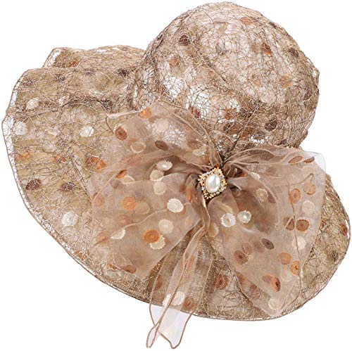 Crayoasis Ladies Oganza Sun Hat Summer Derby Church Hat Wide Brim Beach Hat Breathable Ruffles Hat Folding Sun Protection Cap Floppy Hat for Church Kentucky Derby Wedding Party Beach Travel Outgoing