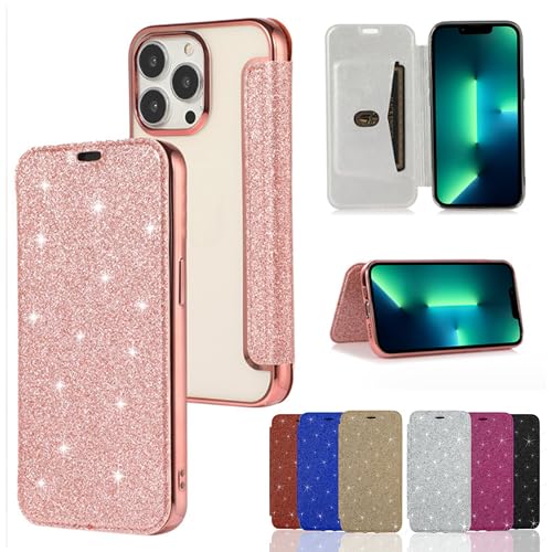 N NEWTOP Cover Compatibile per Huawei P8 LITE, ELETRIC Flip Glitter Brillantini Custodia Stand Libro Scintillante Sottile Ragazze Cromata TPU e Trasparente Simil Pelle Stand Protettiva (Rosso)