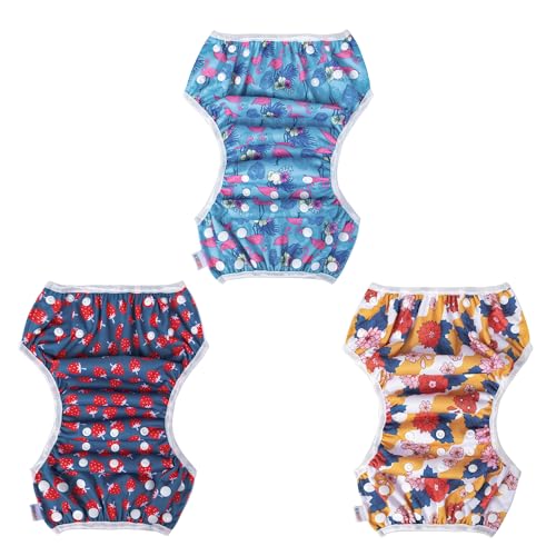 Image of ALVABABY 3 Pack Large Swim Diapers, Baby /Toddler /Infant Snap Adjustable Reusable Swimming Diaper Baby Gift for Boy and Girl 3ZSWY40