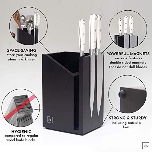 Knife Block and Utensil Caddy, Black Dual Purpose Design