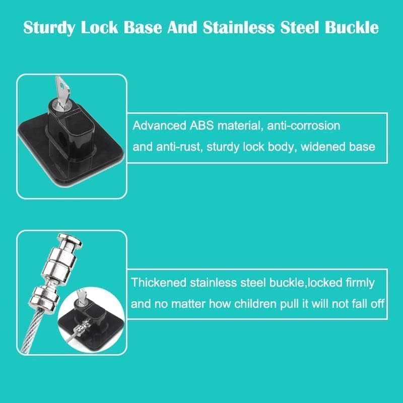 Image of Dangfly Child Safety Device Refrigerator Door Lock with 1 Key and Adhesives, Cabinet Restrictor Cable for Baby and Toddler, Lock for Cupboards, Drawers, Fridge, Wardrobe (STANDRED, 2, Count)