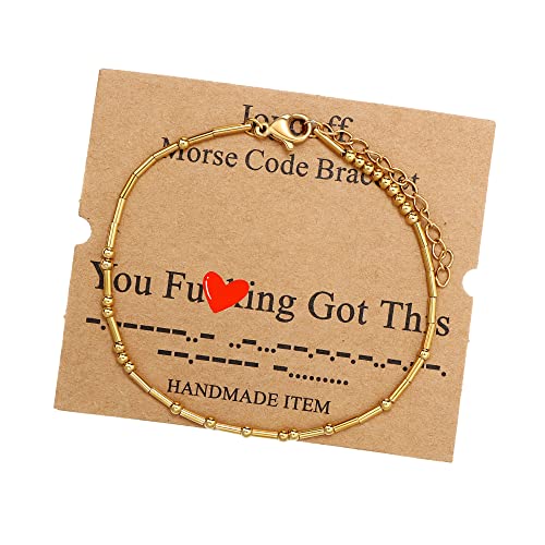 Image of JoycuFF Inspirational Morse Code Bracelets for Women Silver Beads Jewelry Encouragement Mantra Gifts for Her
