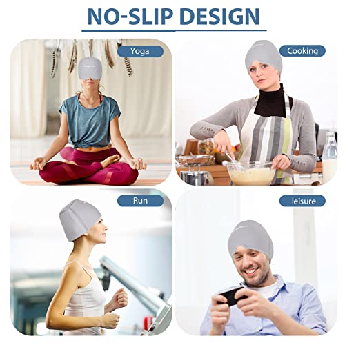 Image of Migraine Ice Head Wrap, Migraine Relief Headache Hat,Cold & Hot Therapy Ice Hats for Migraines.360 Degree No-Slip Reusable Flexible Cold Compress Cap for Tension, Sinus,Stress Relief.Grey