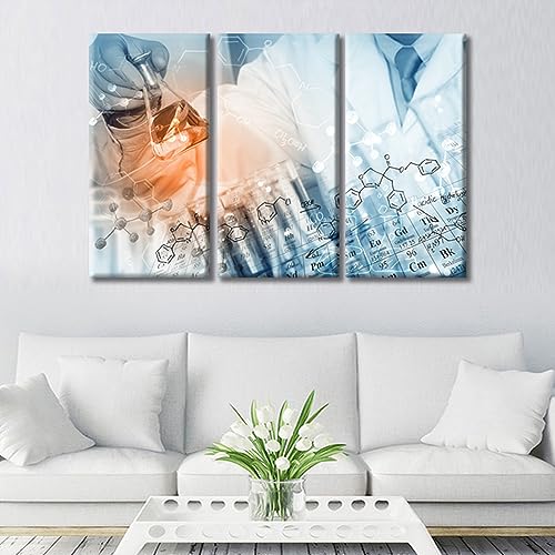 Image of 3 Panels Chemical Equations Laboratory Research Concept Wall Art Young Scientist Posters Framed Wall Art Laboratory Art Prints Giclee Print Gallery Packaging Artwork Ready to Hang (42 inch Wx28 H)