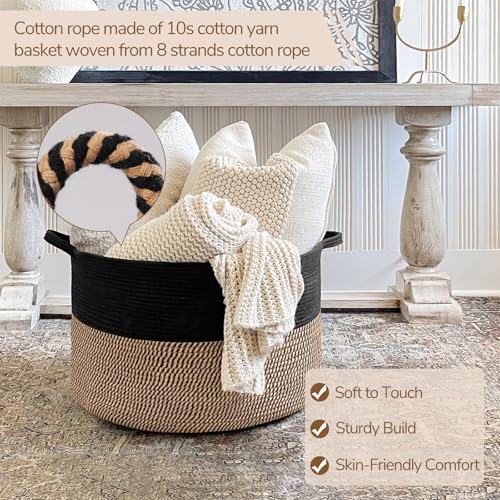Image of INDRESSME Large Storage Baskets for Organizing, 21.7 x 13.8 Blanket Basket Living Room Dog Toy Bin, Woven Laundry Basket for Dirty Clothes, Pillows, Towel, 90L Mix Black