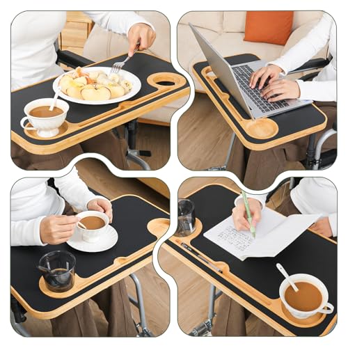 TYYIHUA Foldable Wheelchair Tray Table with Cup Holders for Adults, Seniors, Removable Wheelchair Lap Desk for Eating Reading Resting, Nursing Patient, Fits Seat Width 16