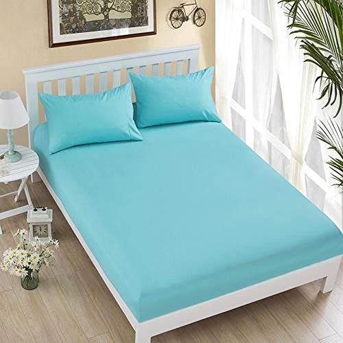 CTOBB Drap Housse Housse de Matelas Couleur Unie ponçage Linge de lit draps avec Bande élastique Double Drap de lit