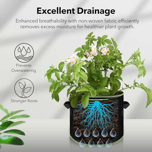 Image of BN-LINK 5-Pack 10 Gallon Grow Bags, Heavy Duty Aeration Fabric Pots with Handles, Thickened Nonwoven Plant Bags for Vegetables, Flowers, Fruits