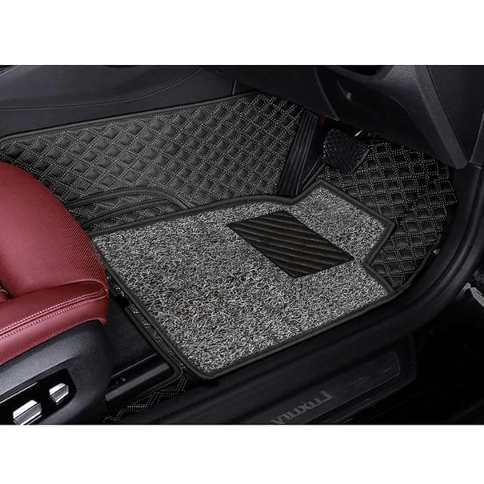 Image of 7D Car Mat for Nissan GRAVITE -7 Seater | Black & Silver | 7D Ultra Premium PU Leather II Double Stitching II Fully Customise Fit Car Floor Tray Mats