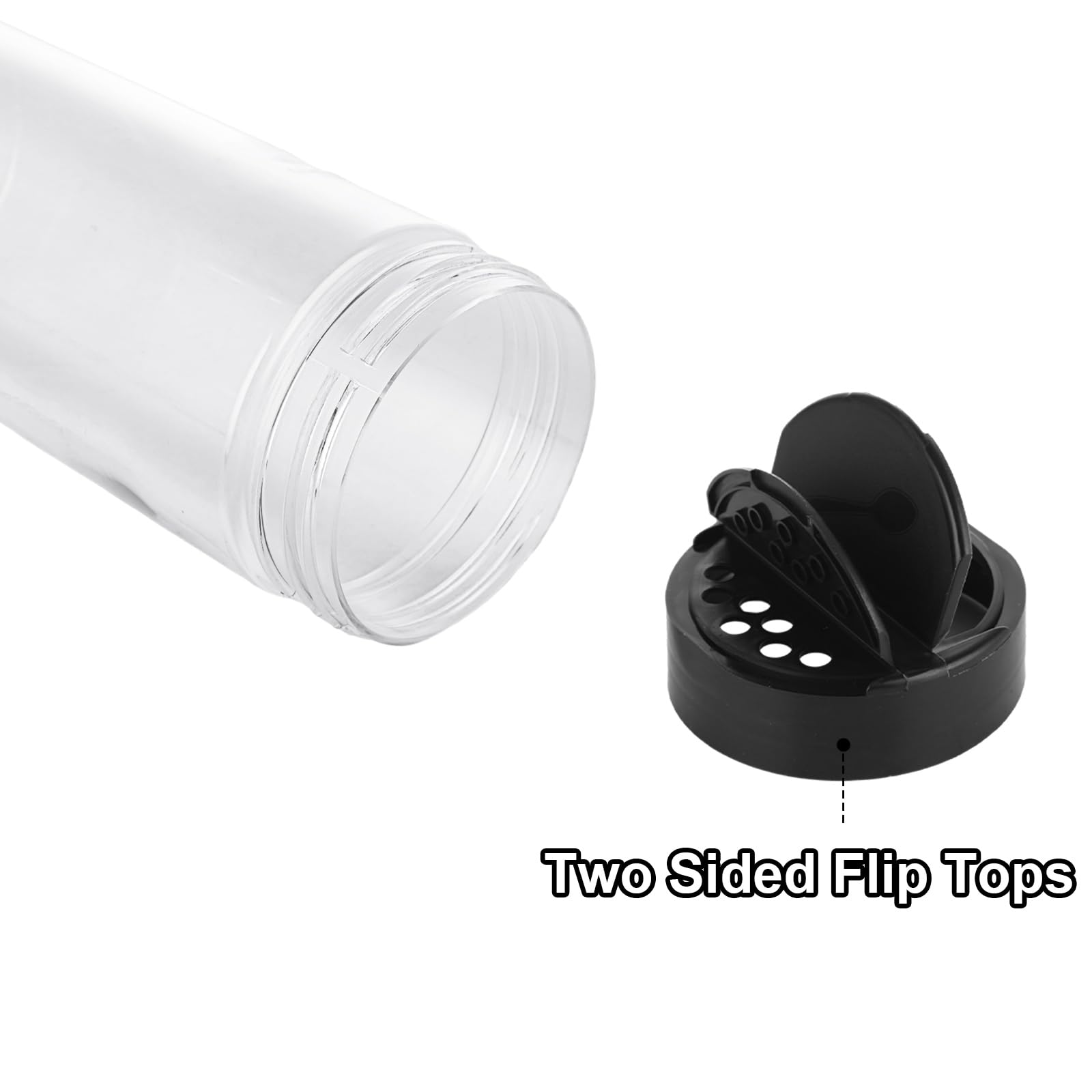 Confezione da 12 barattoli per spezie in plastica trasparente da 453,6 g, contenitori per spezie con tappo nero, contenitori per condimenti con coperchio per conservare spezie, condimenti in