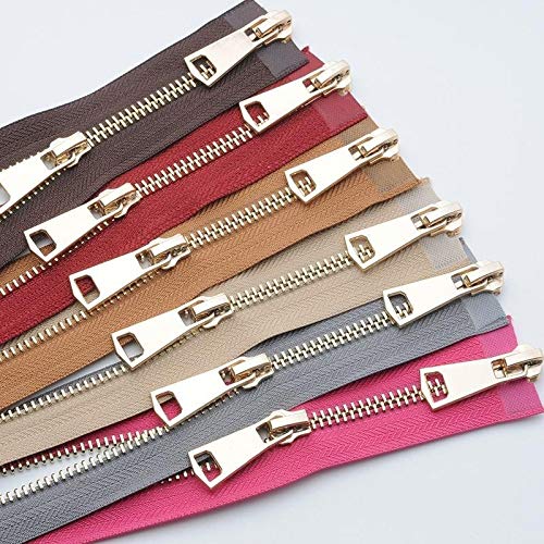 Juego de cremalleras deslizantes, 120 cm Cremallera Cremallera Metal Luz dorada Diente chaqueta de gama alta Abrigo de cuero Cremallera de dientes de hierro Doble cabeza Cremallera bidireccional (rojo