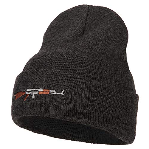e4Hats.com AK-47 Rifle Embroidered Long Knitted Beanie - Heather Charcoal OSFM