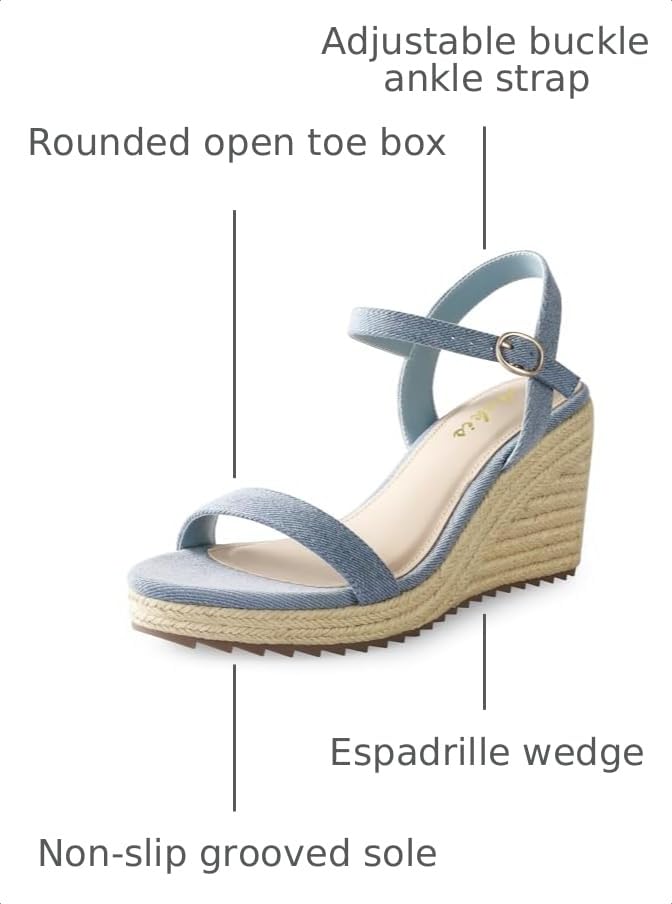 Image of Ankis Platform Wedge Sandals for Women, Black Brown White Nude Espadrille Womens Wedge Sandals Comfortable Open Toe Ankle Strap High Heel Wedges for Women Dressy Summer -3.4Inch