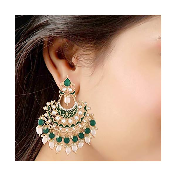 I Jewels Gold Plated Intricately Designed Traditional Earrings Red Enamel Glided With Kundans & Pearls - Image 5