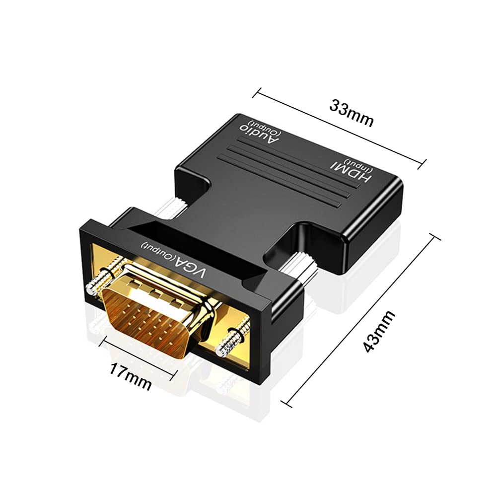 Adapter HDMI do VGA z kablem audio 3,5 mm, konwerter 1080P 60Hz VGA na HDMI, adapter HDMI żeński na VGA męski, kompatybilny z laptopem (VGA) i projektorem TV (HDMI)