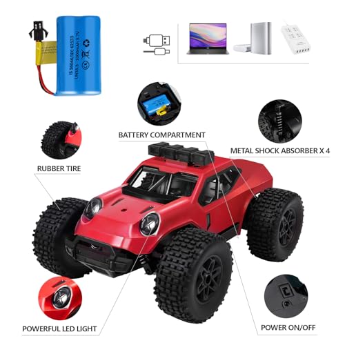 Kizeefun Ferngesteuertes Auto, 2.4Ghz 1/20 RC Auto Geländewagen 20 km/h Alle Gelände, Elektrisches Spielzeug, Offroad mit 2 AKKU 50min Spielzeit und LED Scheinwerfer, Geburtstagsfeier Kindergeburtstag
