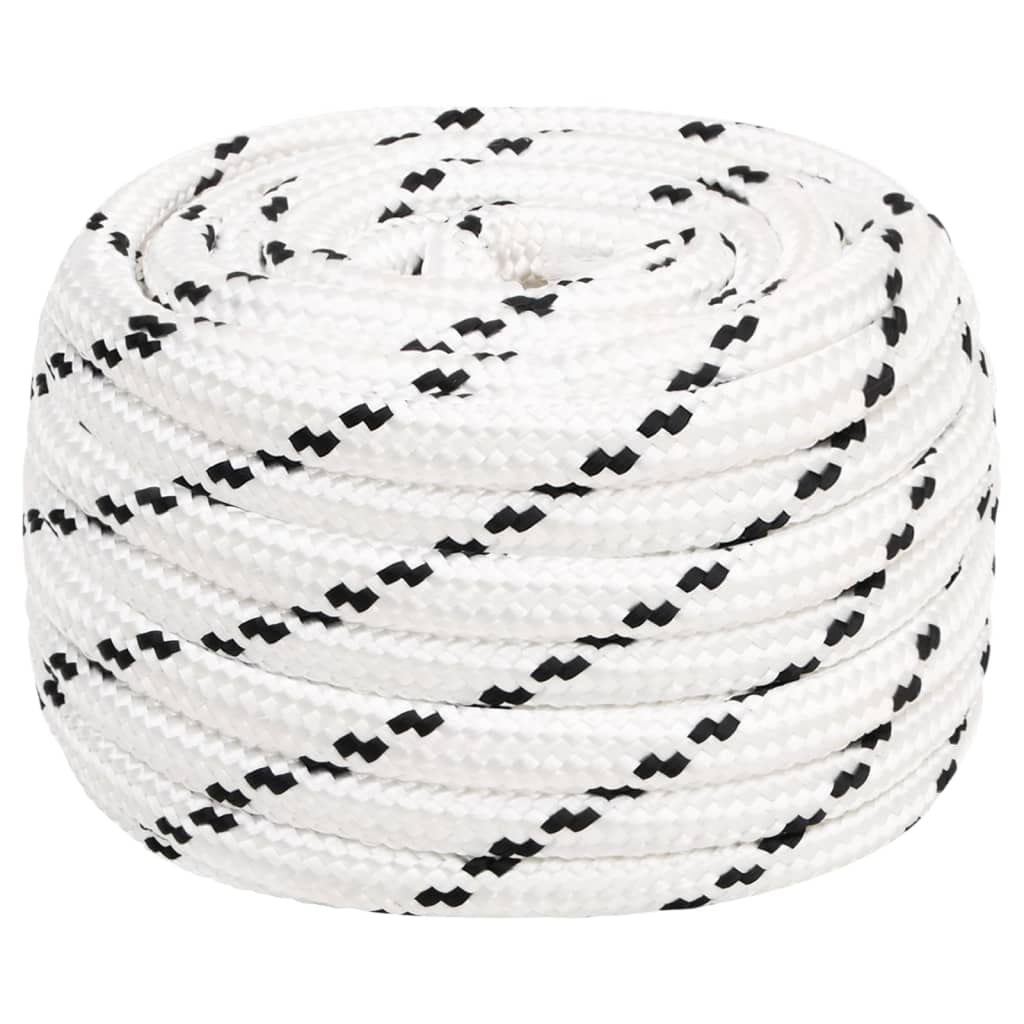 Cuerda trenzada para barco de 16 mm x 25 m, de poliéster, para uso marítimo e industrial, color blanco