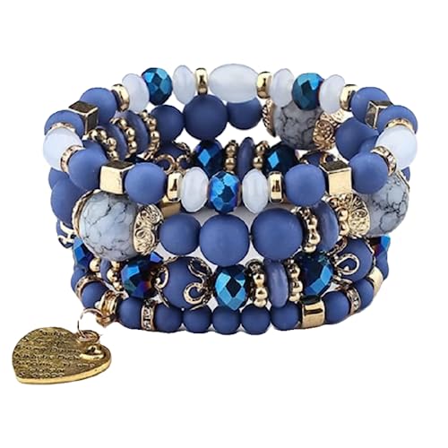 Jewellify Women Beaded Bracelet Set - Colorful Boho Stackable Bangle Bracelet with Crystal Accents - Trendy Fashion Stretch Charm Bracelets Jewelry for Women (Blue)