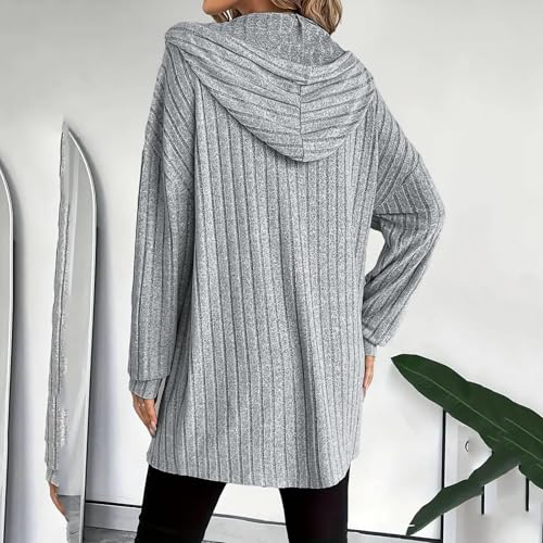 Cardigan Sweaters for Women Zip Up Longline Hooded Sweatshirt 2025 Fall Loose Sweater Long Knitted Coat3