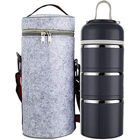 SOMOYA Tiffin Box, Stainless Steel Insulated Lunch Box for Hot Food,Stainless Steel Food Container,Stackable Bento Lunch Box,Indian Tiffin with Carrying Bag Gray (Dark Grey) Cover