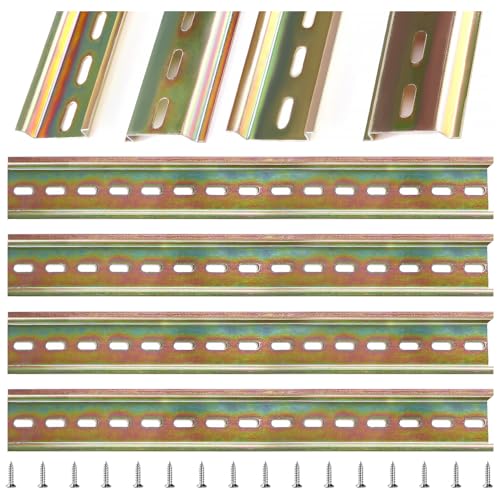 VooGenzek 4 Piezas Carril DIN Ranurado con 16 Tornillos para Serie de Terminales y Contactor, 35*300 mm, Aleación de Acero