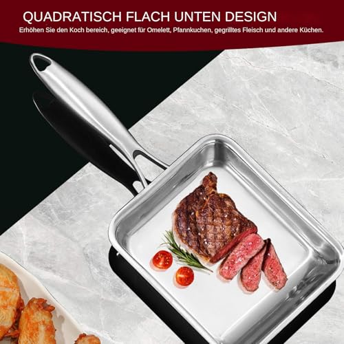 Non-stick frying pans, stainless steel pan, portable square cooking pan, 3 ply non-stick frying pan with deep surface, small iron cookware, durable kitchen tool for home cooking - Image 2