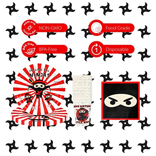 Ninja Party Supplies Decorations, Disposable Kids Birthday Paper Plates And Napkins Set With Cups And Straws For 24 Guests, 120 Pcs Party Dessert Dinnerwares #TOP2