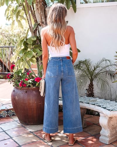 luvamia Wide Leg Jeans for Women Cropped High Waisted Trendy Button Fly Patch Pocket Stretchy Denim Pants Trousers Jeans2