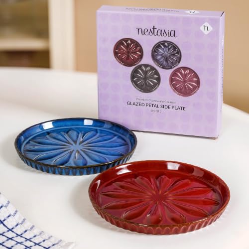Image of Nestasia Ceramic Snack Plate Set of 2 (19cm Each) - Small Round Serving Plate for Desserts, Starters & Salad | Microwave & Dishwasher Safe, 100% Food Safe & Chip Resistant (3D Flower Embossed)
