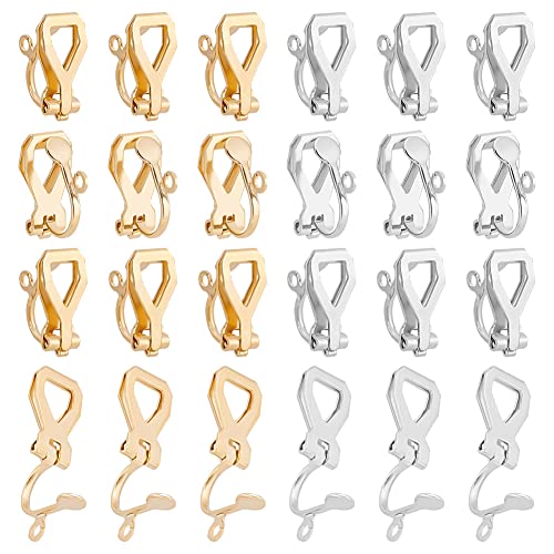 UNICRAFTALE 20 pcs Boucles D'Oreilles Clips en Acier Inoxydable Résultats de Boucles D'Oreilles Non Percées Or & Acier Inoxydable Couleur Clip-On Boucle D'Oreille Convertisseur Composants pour Bijoux