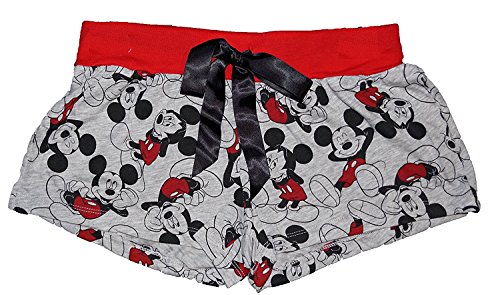 Disney Mickey Mouse Allover Printed Pajama Short Bottoms Grey/red Missy Sizing (Large)