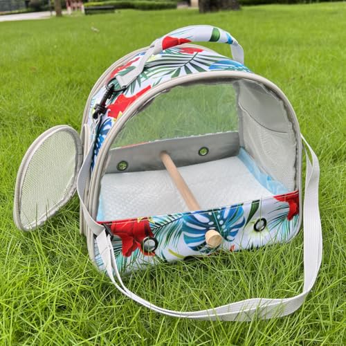 Portable Small Bird Travel Carrier Cage with Stand Perch, Bird Carrier to Carry Parakeet Budgies Parrot Cockatiel Conure Outdoor, Front Clear Window with Floral Printing - Image 5