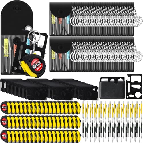 Image of 216 Pcs Mini Screwdriver Tape Keychain Set Multitool Pen Card Father's Gifts Bulk Mini Tool Set for Adult Men Dad (Yellow,Black)
