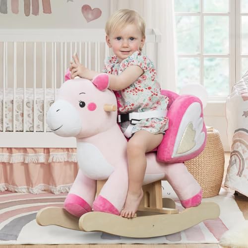 Image of labebe - Baby Rocking Horse, Ride Unicorn, Kid Ride On Toy for 6 Month-3 Year Old, Infant (Boy Girl) Plush Animal Rocker, Toddler/Child Stuffed Ride Toy (Pink)