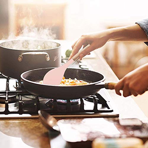 Image of Non-Stick Silicone Cooking Utensils Set with Natural Acacia Hard Wood Handle, High Heat Resistant Pink Pack of 5