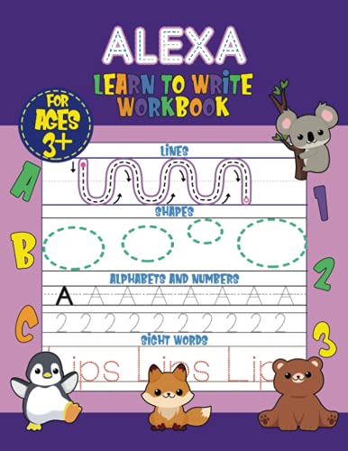 Alexa Learn to Write Workbook - Lines, Shapes, Alphabets, Numbers, and Sight Words: Personalized Children Letter Tracing Workbook for Ages 3-5, ... with Colorful Pictures and Example Words image 2