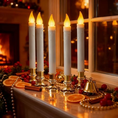 Image of Flameless Taper Candles with Suction Cups, 9.3in, Gold, 6pcs